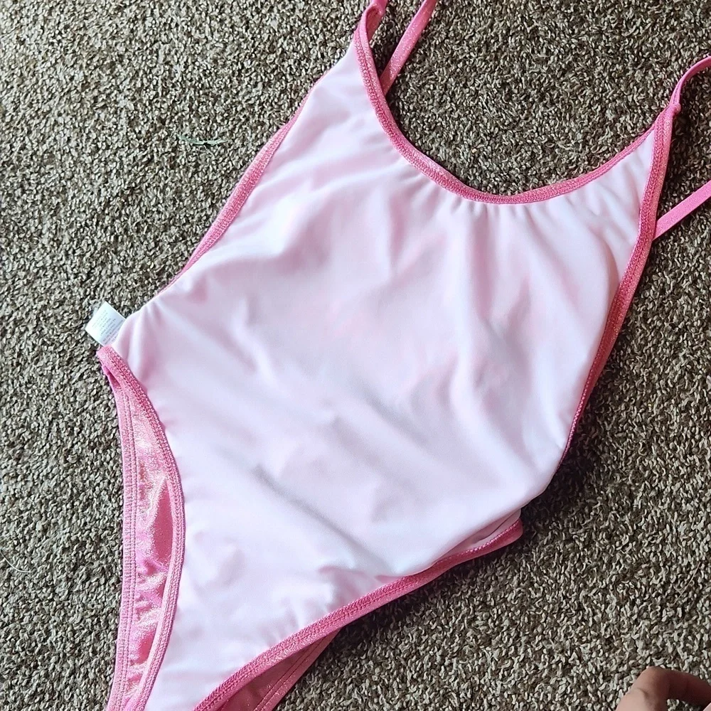 DIPPIN DAISY’S pink glitter Getting Drunk one-piece swimsuit